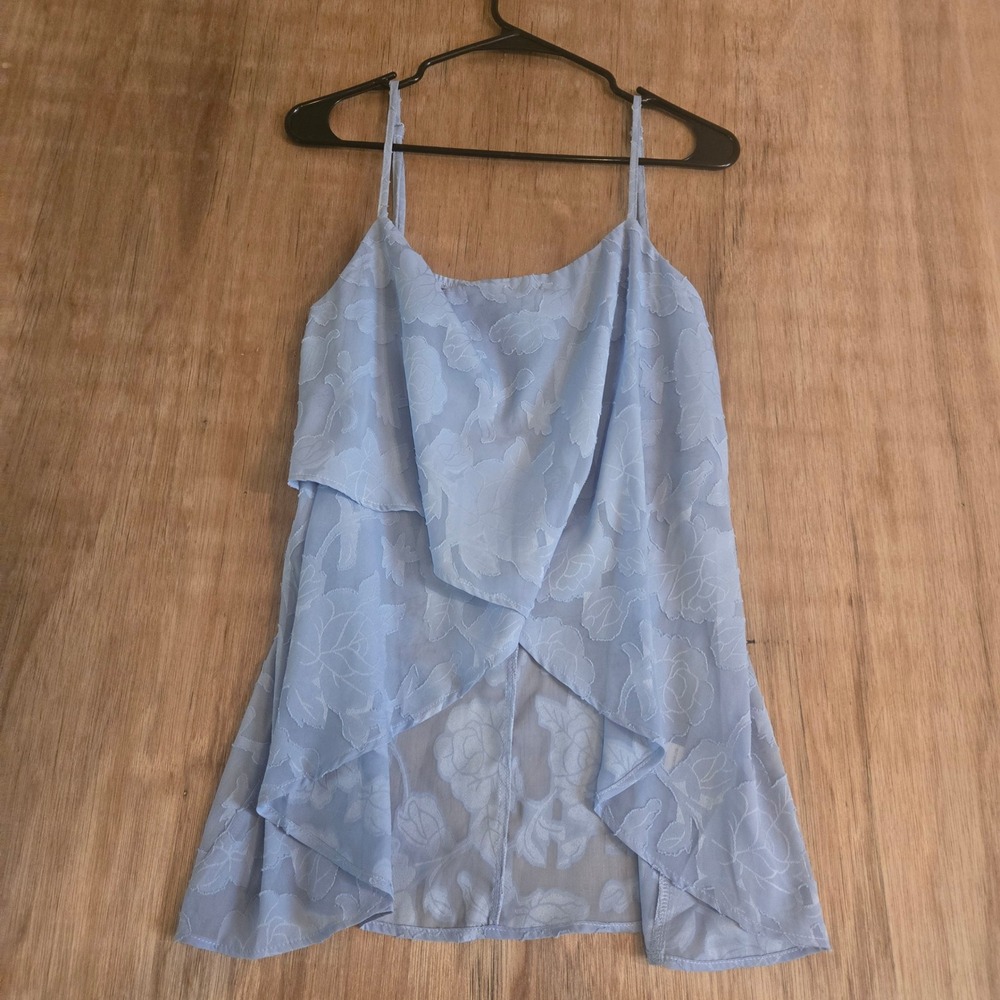 Hyfve Light Blue Floral Burnout Cami Tank Top Layered High Low Asymmetric Large